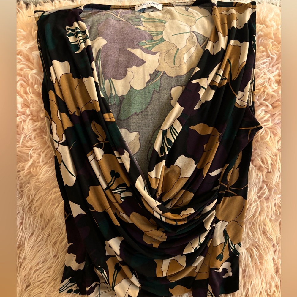 Calvin Klein sleeveless faux wrap top